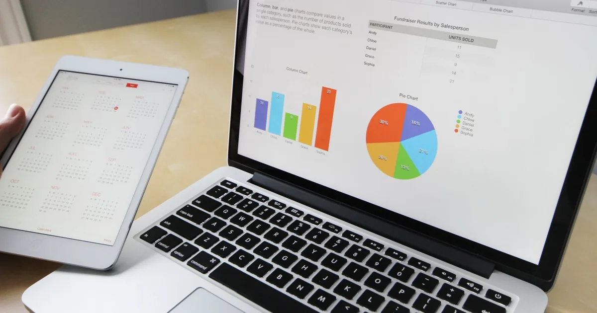 Tablet showing digital advertising analytics and campaign dashboards.