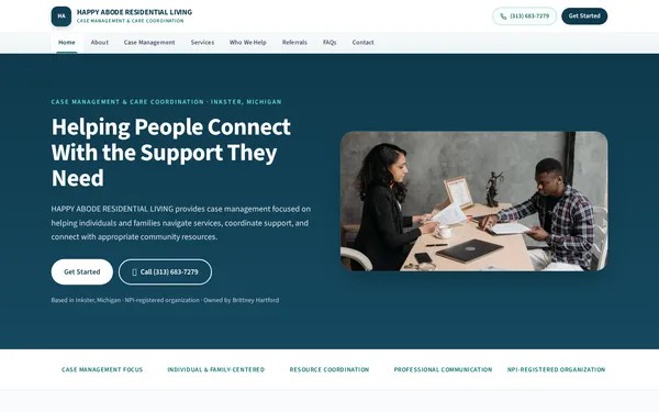 Happy Abode Residential Living website preview