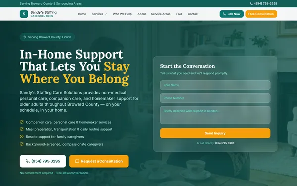 Sandy's Staffing Care Solutions website preview